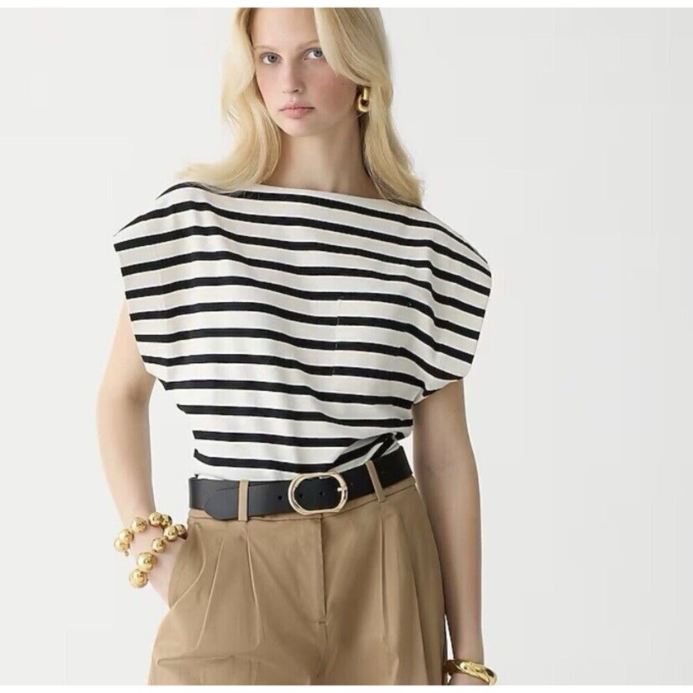 J. Crew Factory Black and White Striped Boatneck Blouse